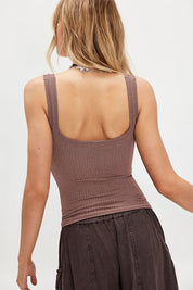 Free People Clean Slate Henley Tank Top (Mink, Ivory)