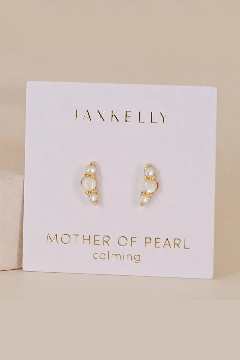 JAX KELLY Crescent Gold Earrings - Pearl