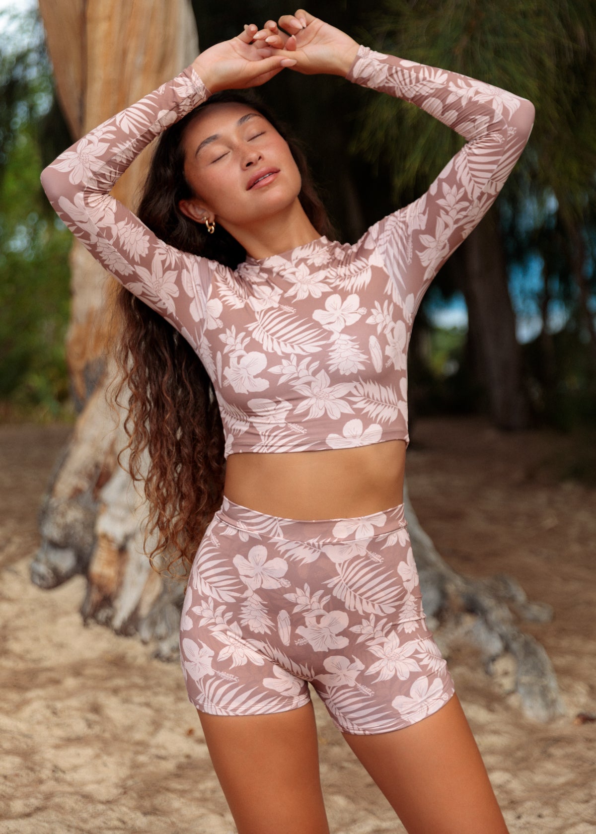 MAI Cropped Rash Guard (Clay Petal Oasis)