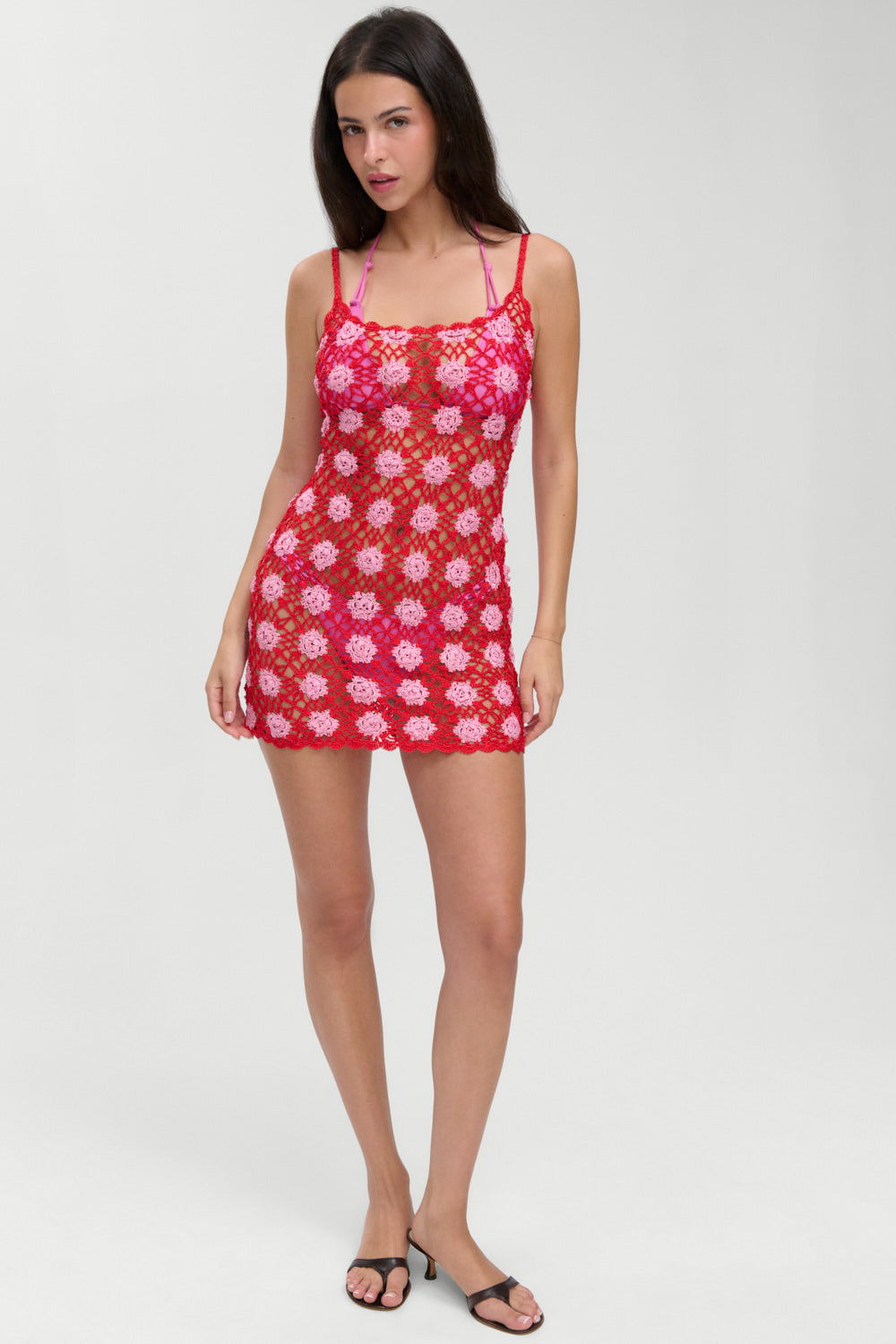Frankies Bikinis Julie Crochet Mini Dress (Crochet Rose)