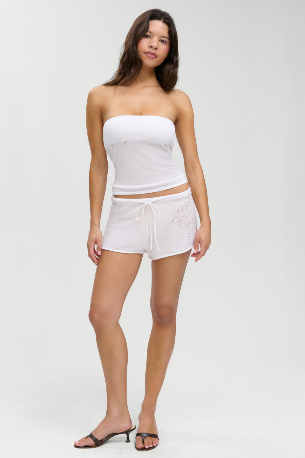 Frankies Bikinis Sophie Knit Short (White Hibiscus)