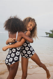 OF ONE SEA Girl's Strappy Kid's One Piece Reversible - Chocolate Shaka/Ilima Flower