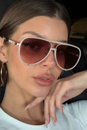 QUAY High Profile Sunglasses - Bone Frame/Brown Lens
