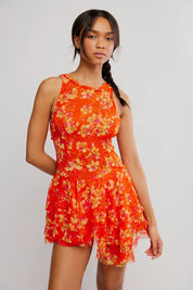 Free People Raven Printed Mini Dress (Red)