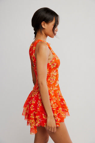 Free People Raven Printed Mini Dress (Red)