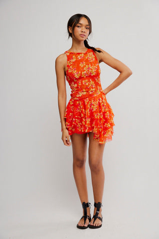 Free People Raven Printed Mini Dress (Red)