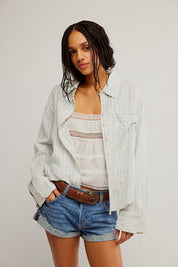 Free People Laurel Striped Linen Shirt (Ivory)