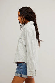 Free People Laurel Striped Linen Shirt (Ivory)