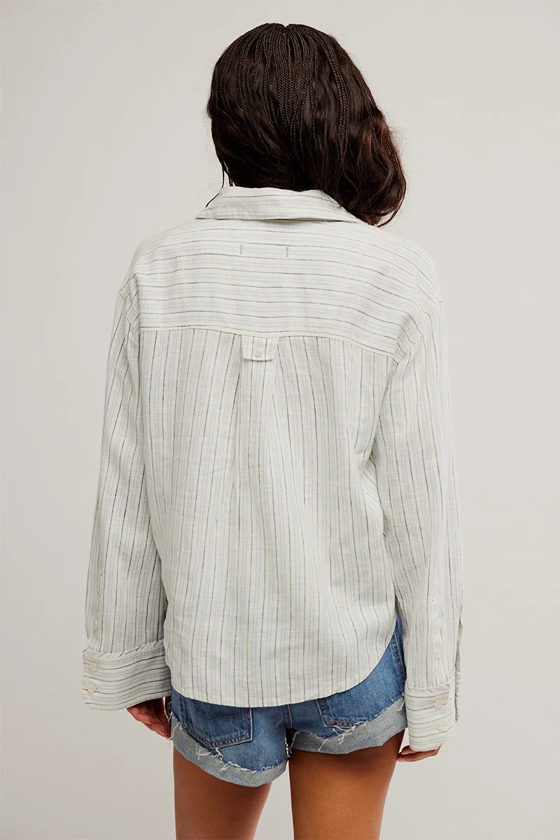 Free People Laurel Striped Linen Shirt (Ivory)