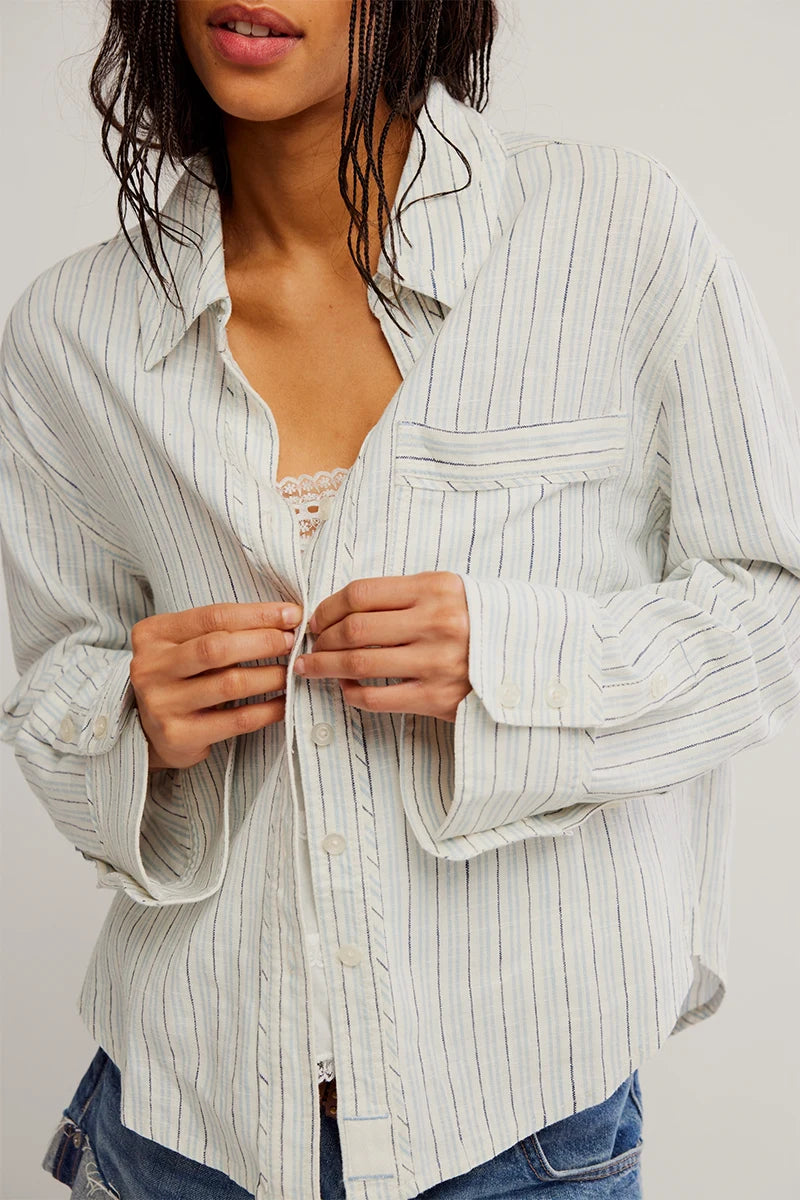 Free People Laurel Striped Linen Shirt (Ivory)
