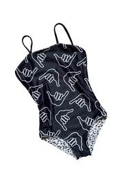 Of One Sea - Girl's Strappy One Piece Reversible (Black Shaka)