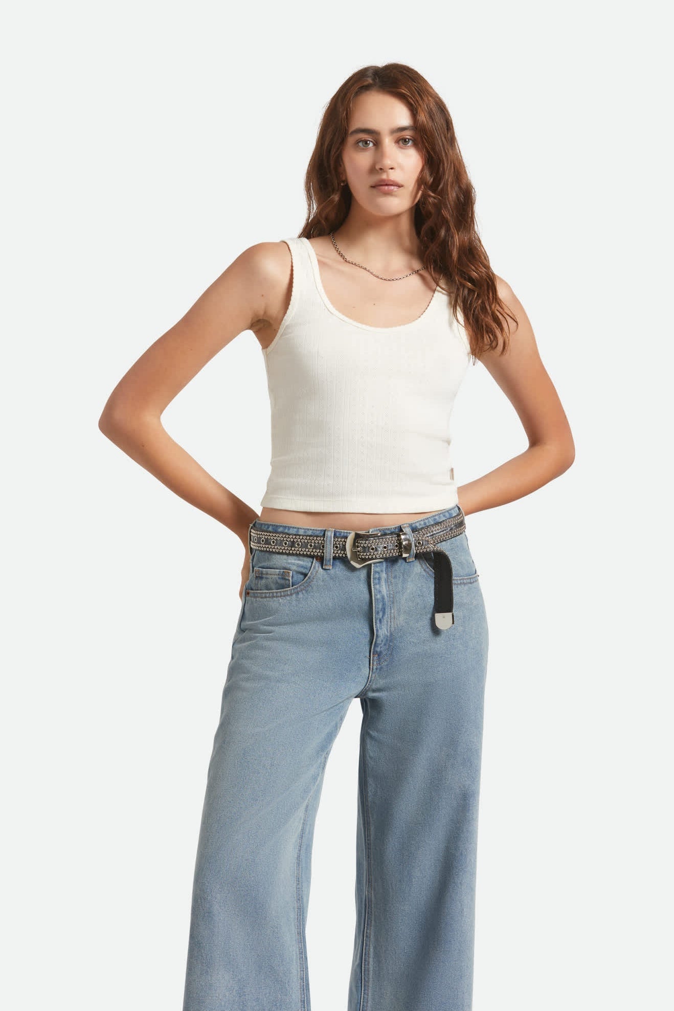 BRIXTON Pointelle Fit Tank (Black, Off White)