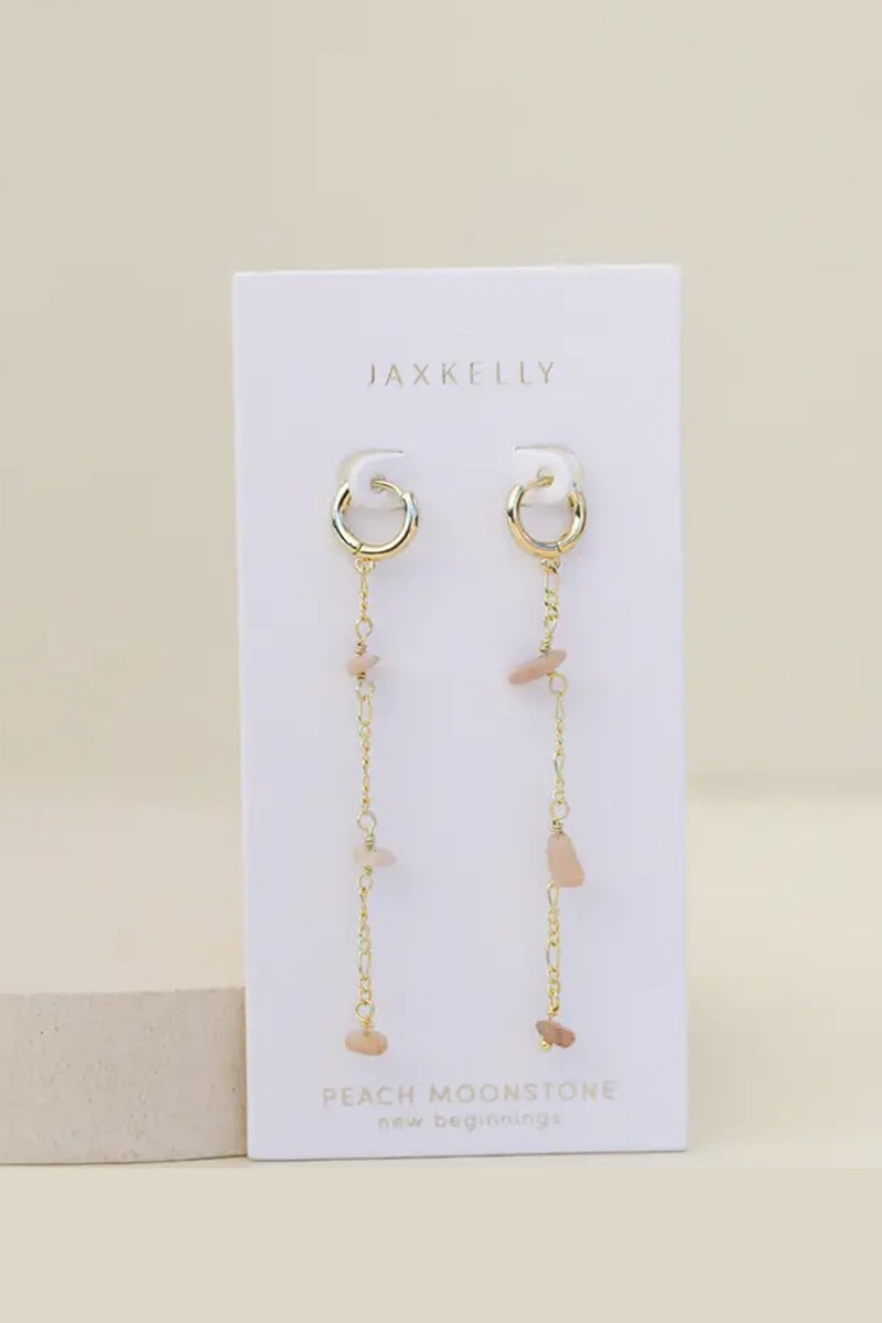 JAX KELLY Chain Drop Earring - Peach Moonstone