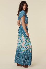 Yellow Rose Maxi Skirt - Cornflower Blue
