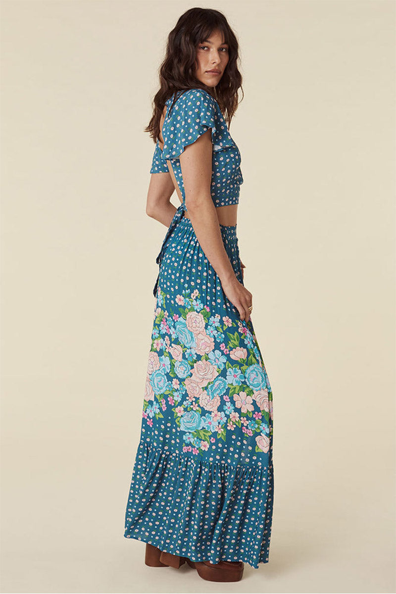 Yellow Rose Maxi Skirt - Cornflower Blue