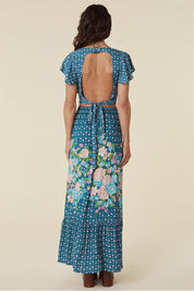 Yellow Rose Maxi Skirt - Cornflower Blue