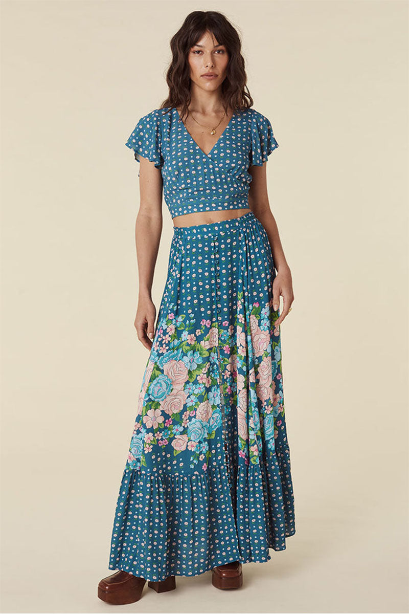 Yellow Rose Maxi Skirt - Cornflower Blue