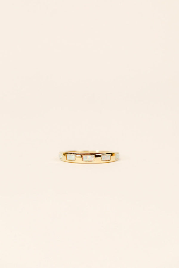 White Opal Baguette Ring