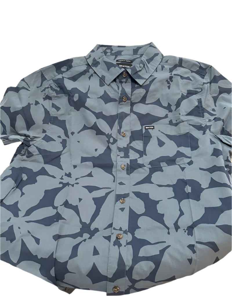 Brixton Charter Print Short Sleeve Shirt (Washed Navy/Azure Blue)