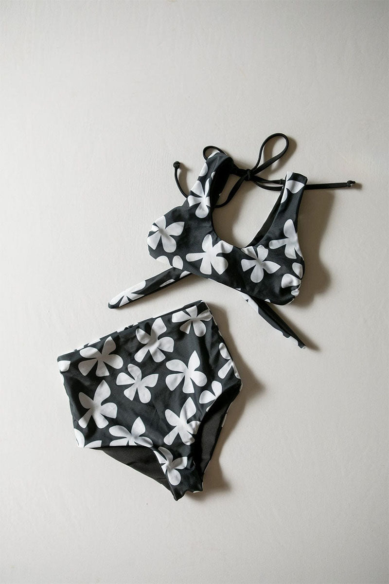 Girl's Bikini Separates - Top - Black Plumeria