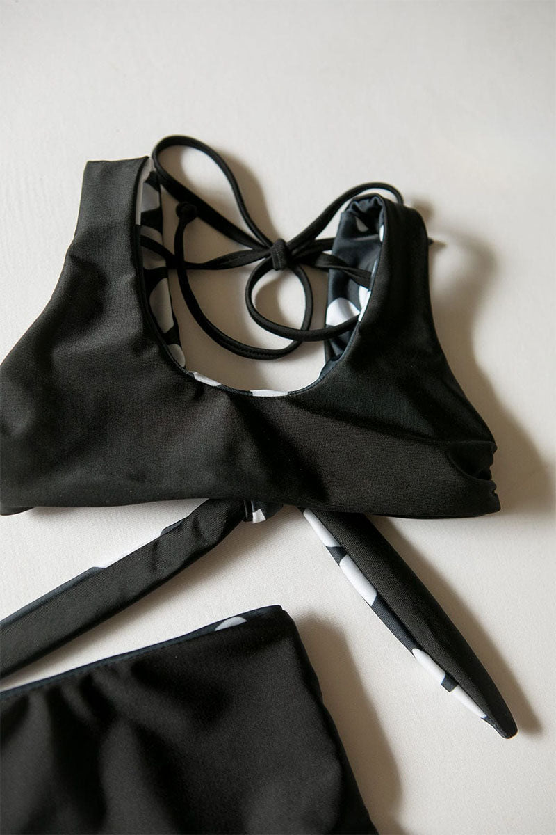 Girl's Bikini Separates - Top - Black Plumeria
