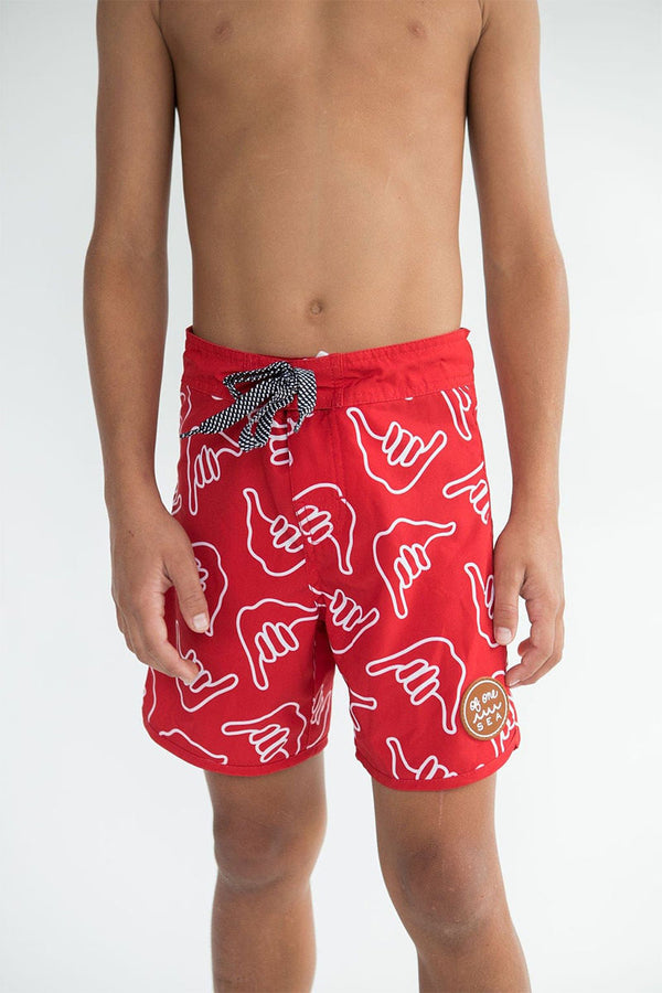 Kid’s Retro Boardshorts - Red Shaka