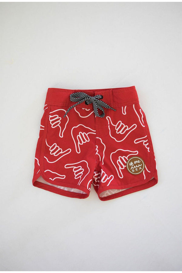 Kid’s Retro Boardshorts - Red Shaka