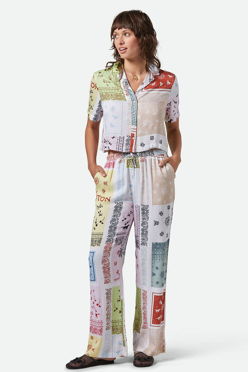 Brixton Silky S/S Bowling Button Down Shirt (Multi Bandana, Burnt Brick)