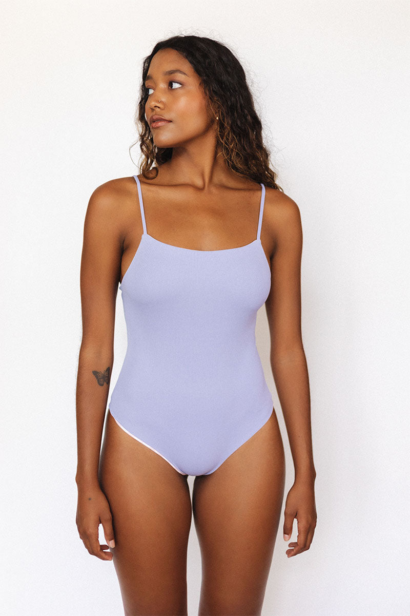 Mod Bodysuit - Pink Perennial, Lavender Ribbed