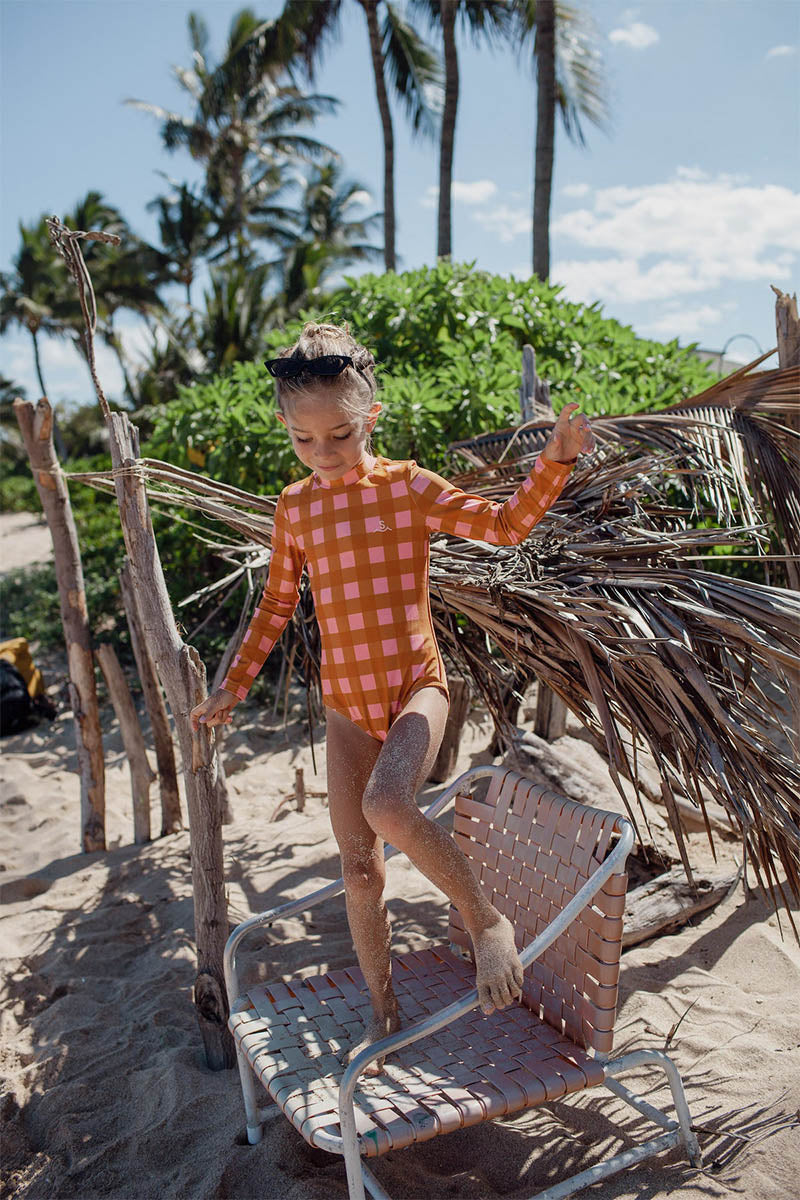 Seaside Gingham Long Sleeve One Piece