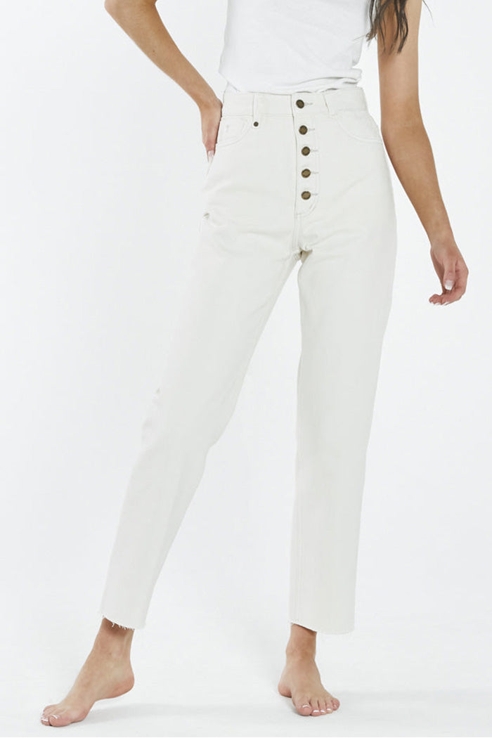 Paige Button Jean - Shady White