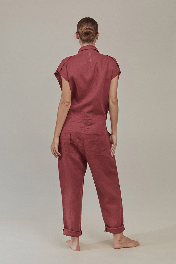 Ari Linen Jumpsuit - Currant
