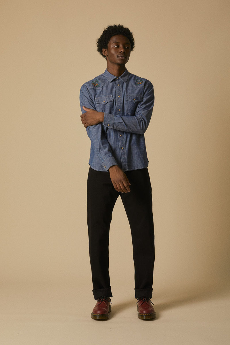 Embroidered LS Shirt Indigo