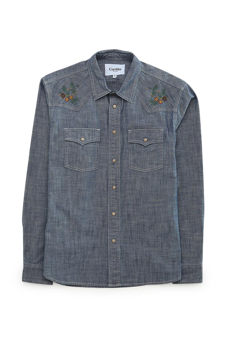 Embroidered LS Shirt Indigo